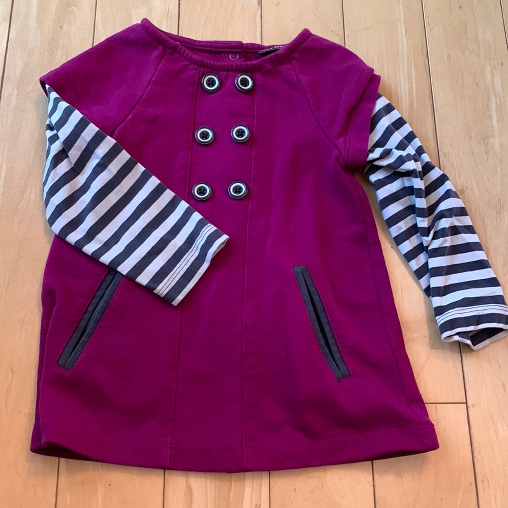 Dark magenta/black&white striped dress/top, 24 months